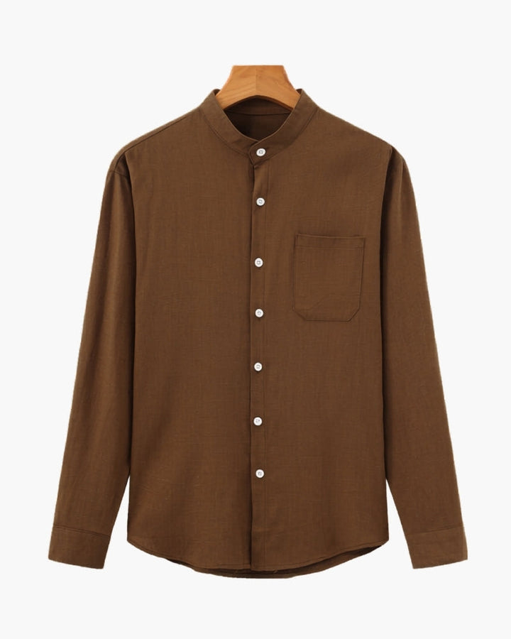 Men’s Mandarin Collar Shirt – Relaxed Fit Textured Cotton Shirt - Old Money