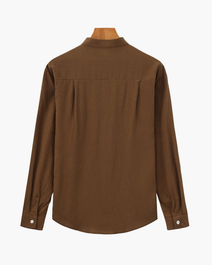 Men’s Mandarin Collar Shirt – Relaxed Fit Textured Cotton Shirt - Old Money