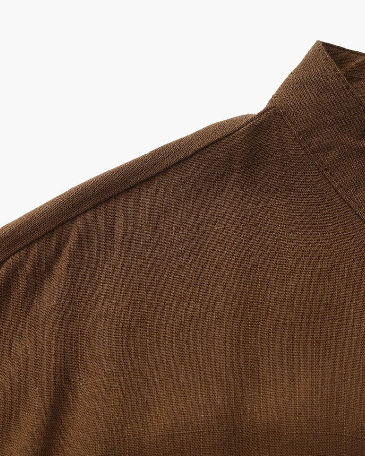 Men’s Mandarin Collar Shirt – Relaxed Fit Textured Cotton Shirt - Old Money