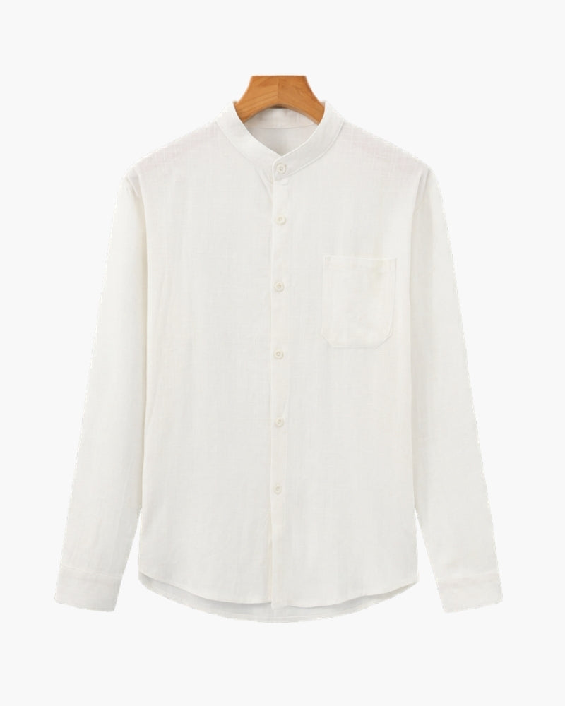 Men’s Mandarin Collar Shirt – Relaxed Fit Textured Cotton Shirt - Old Money