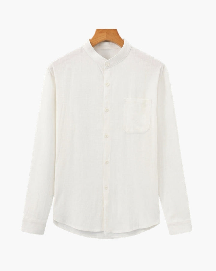 Men’s Mandarin Collar Shirt – Relaxed Fit Textured Cotton Shirt - Old Money